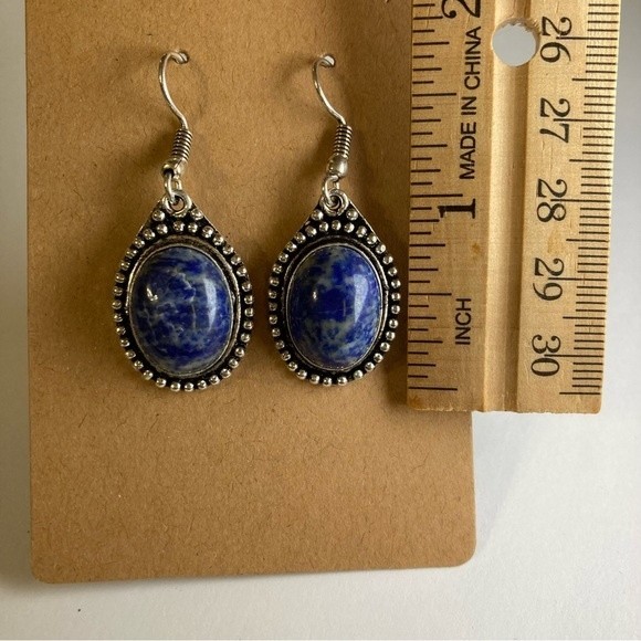 LAPIS Lazuli Hook Earrings - Elegant Handcrafted Gemstone Jewelry - Picture 2 of 2
